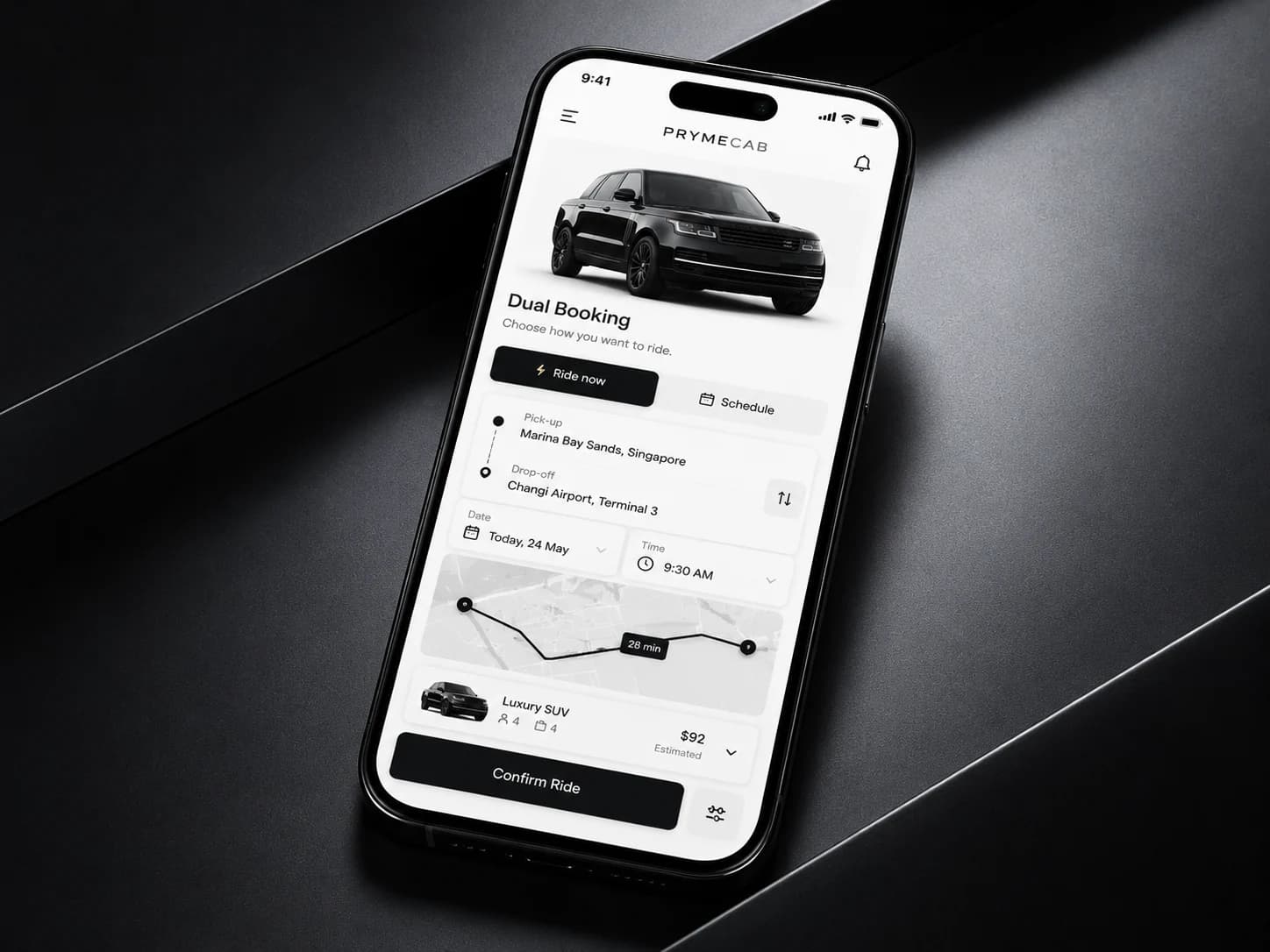 PrymeCab instant and scheduled booking experience